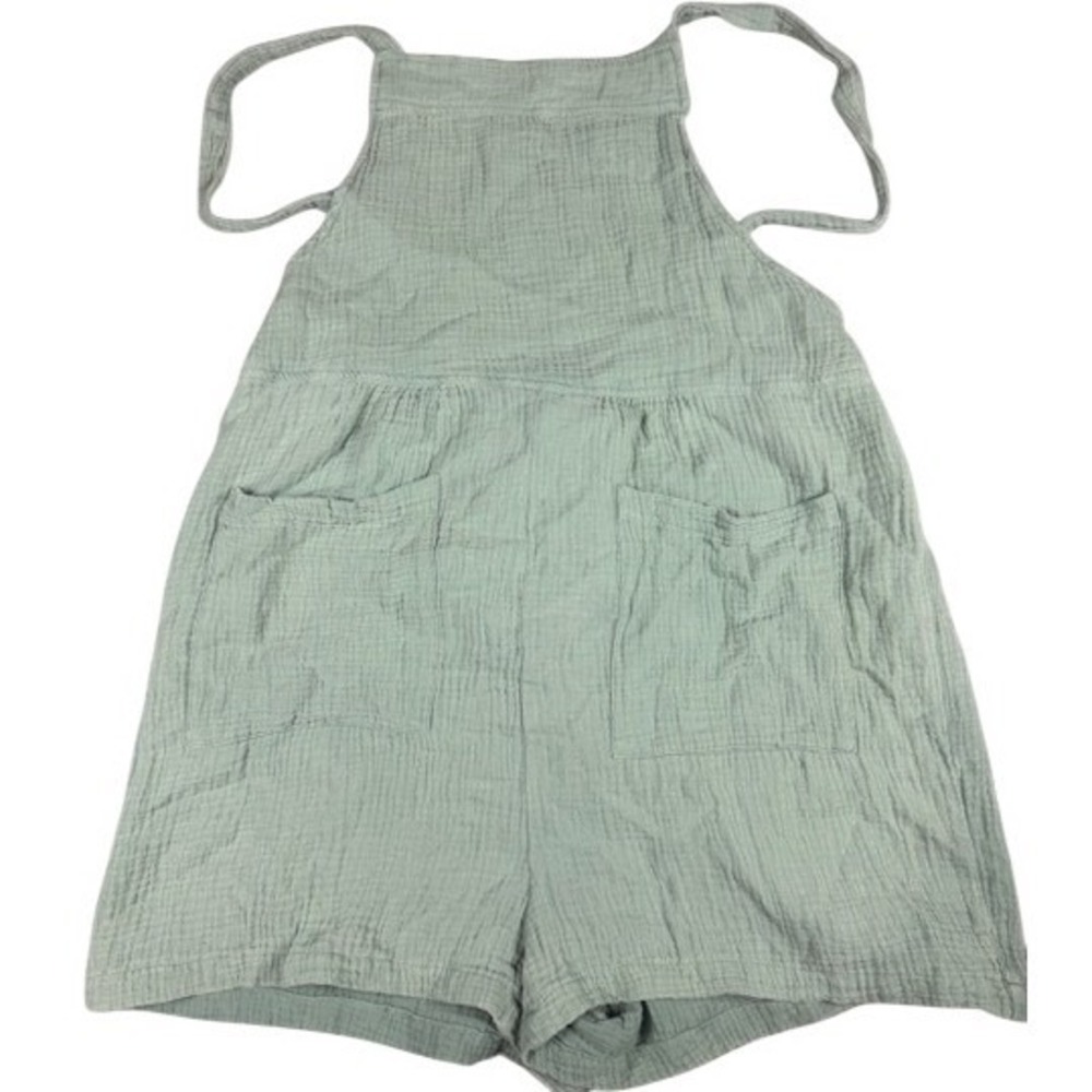 Very J Romper W L Sage Green Gauze Cotton Blend Tie Strap Sunsuit Pockets NWT